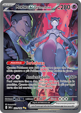 Mewtwo ex del Team Rocket Rivali Predestinati carta Pokémon italiana SIR