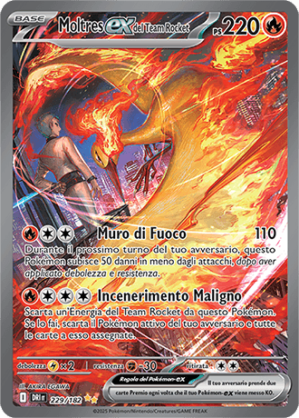 Moltres ex del Team Rocket Rivali Predestinati carta Pokémon italiana SIR