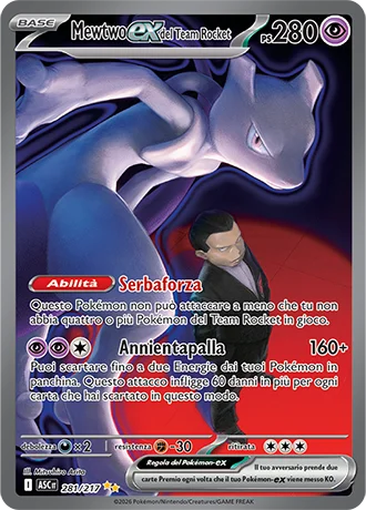 Mewtwo ex del Team Rocket Ascesa Eroica carta Pokémon italiana