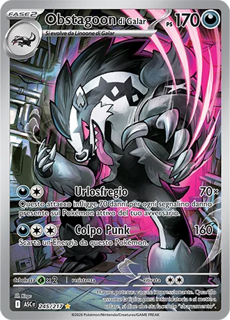 Obstagoon di Galar Ascesa Eroica carta Pokémon italiana IR