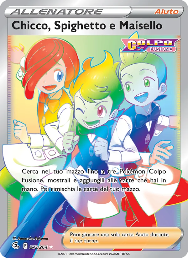 Chicco, Spighetto e Maisello Colpo Fusione carta Pokémon italiana RR
