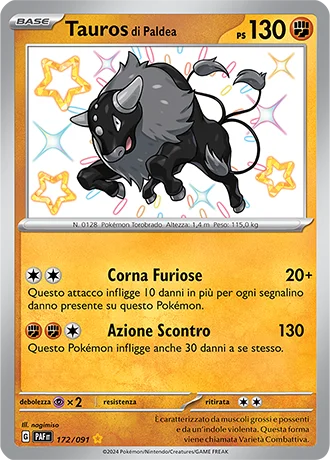 Tauros di Paldea Destino di Paldea carta Pokémon italiana SSB