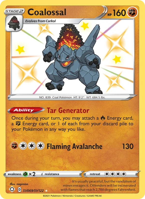 Coalossal Destino Splendente carta Pokémon italiana