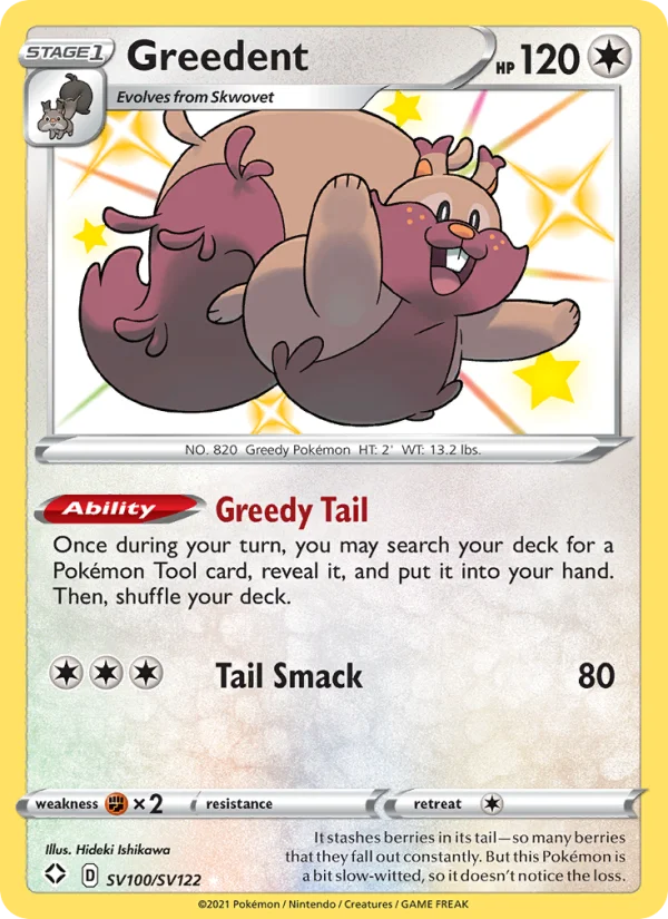 Greedent Destino Splendente carta Pokémon italiana Shiny