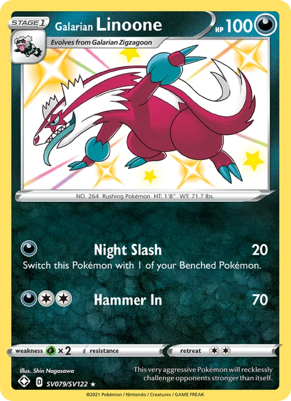 Linoone di Galar Destino Splendente carta Pokémon italiana Shiny