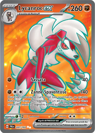 Lycanroc ex Evoluzioni a Paldea carta Pokémon italiana