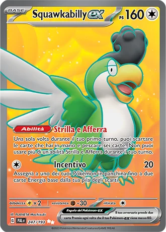 Squawkabilly ex Evoluzioni a Paldea carta Pokémon italiana UR