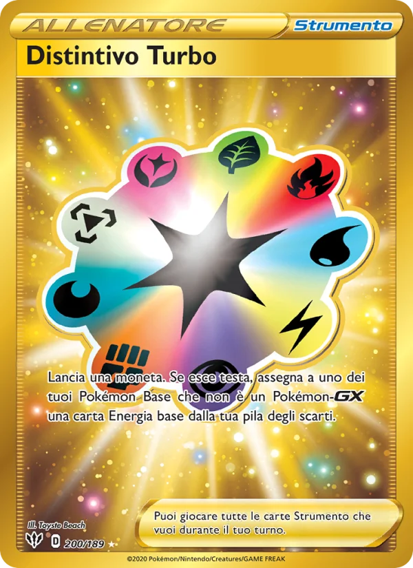 Distintivo Turbo Fiamme Oscure carta Pokémon italiana HR