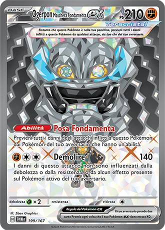 Ogerpon Maschera Fondamenta ex Crepuscolo Mascherato carta Pokémon italiana UR