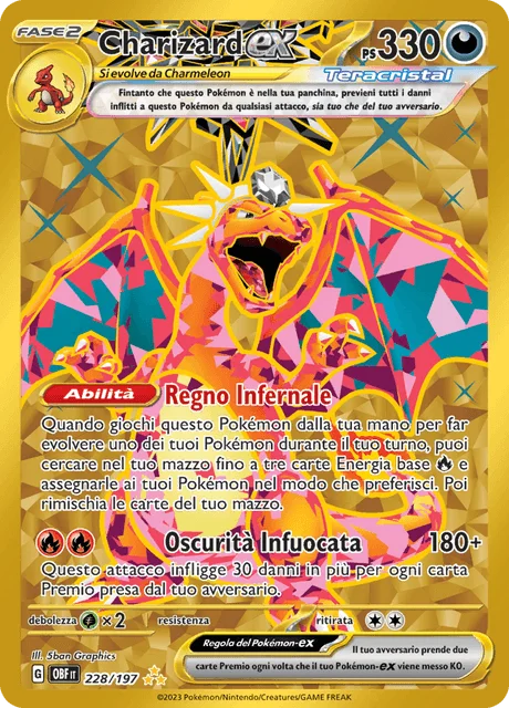 Charizard ex Ossidiana Infuocata carta Pokémon italiana HR