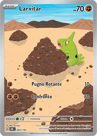 Larvitar Ossidiana Infuocata carta Pokémon italiana IR