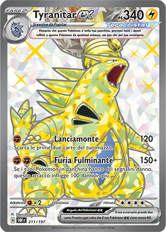 Tyranitar ex Ossidiana Infuocata carta Pokémon italiana
