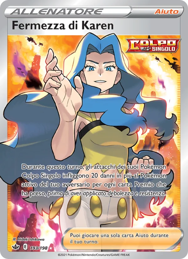 Fermezza di Karen Regno Glaciale carta Pokémon italiana UR