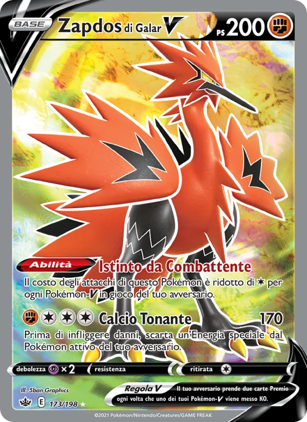 Zapdos di Galar V Regno Glaciale carta Pokémon italiana UR
