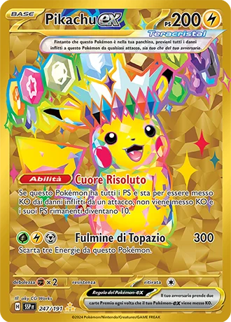 Pikachu ex Scintille Folgoranti carta Pokémon italiana HR