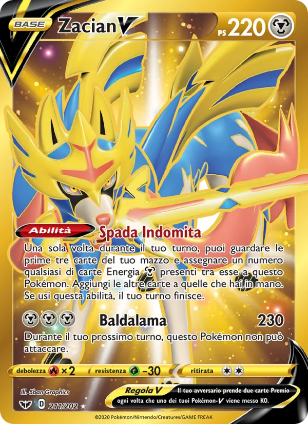 Zacian V Spada e Scudo carta Pokémon italiana HR
