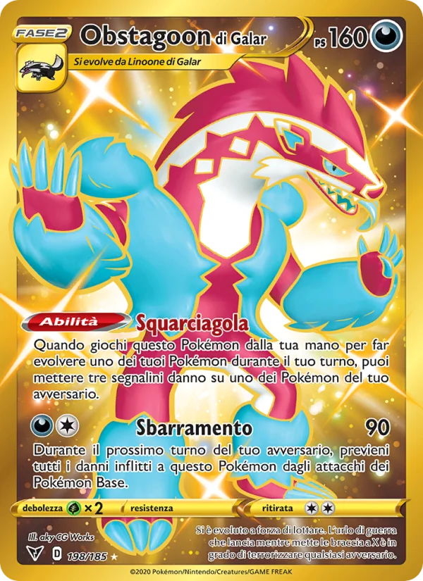 Obstagoon di Galar Voltaggio Sfolgorante carta Pokémon italiana HR